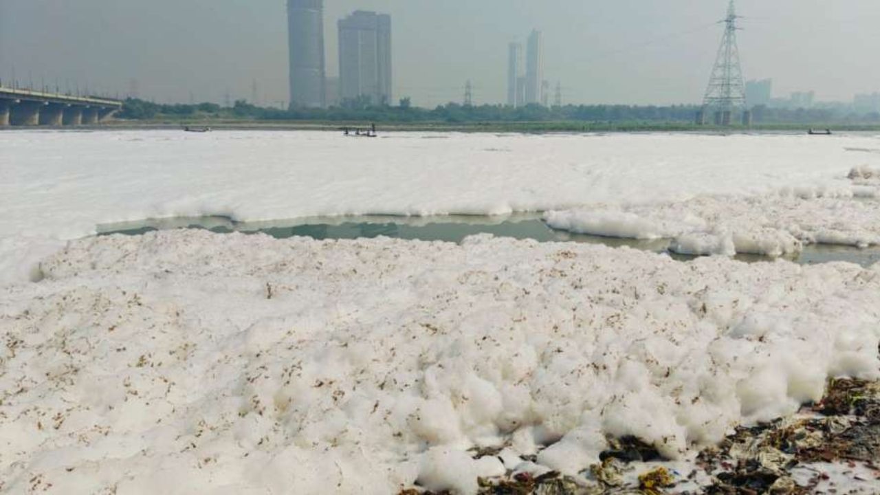 New Delhi: यमुना नदी में छठ पूजा से पहले जमी सफेद फोम की मोटी परत, वीडियो और तस्वीरें देखें